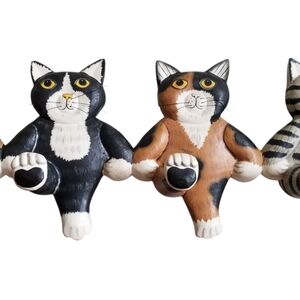 Wooden Folk Art Cat Coat Rack